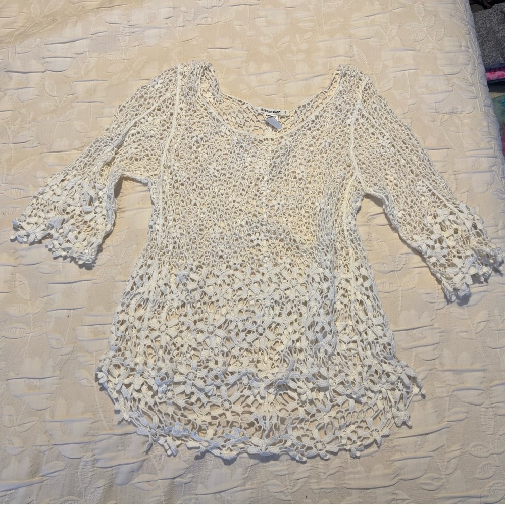 Crochet Lace Cream Women's Top - Lightweight Boho Tunic